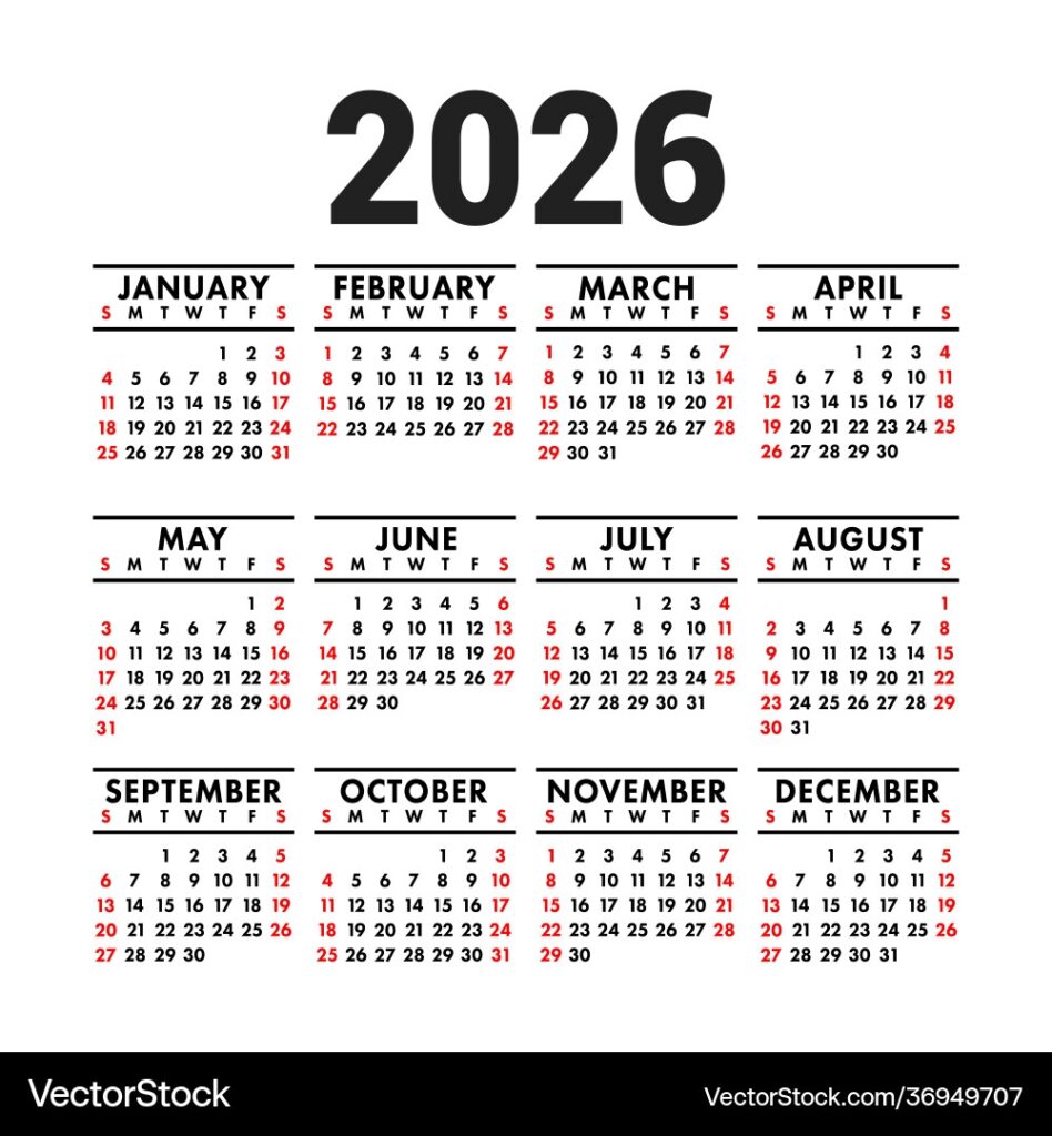 2026 Calendar Square Wall Pocket Royalty Free Vector VectorStock