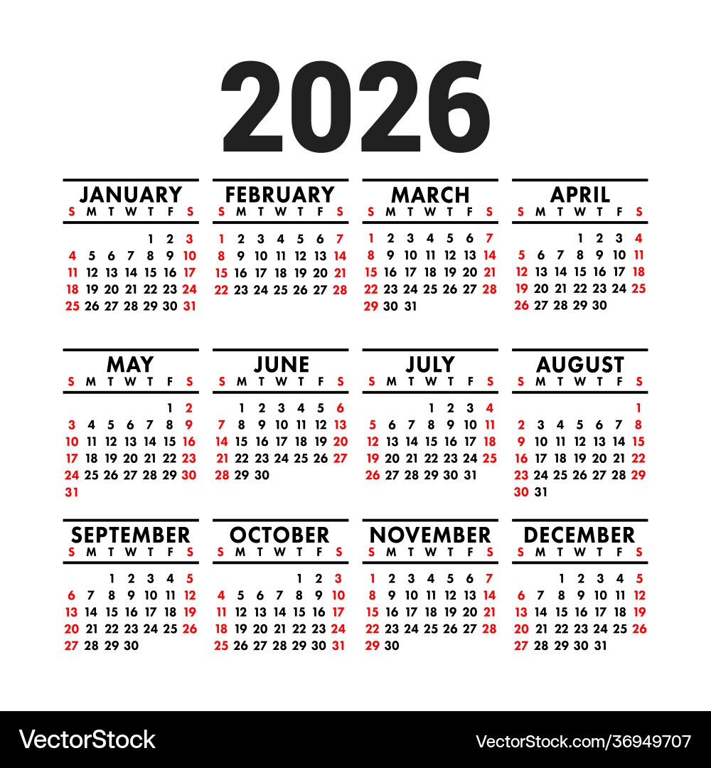 2026 Calendar Square Wall Pocket Royalty Free Vector VectorStock