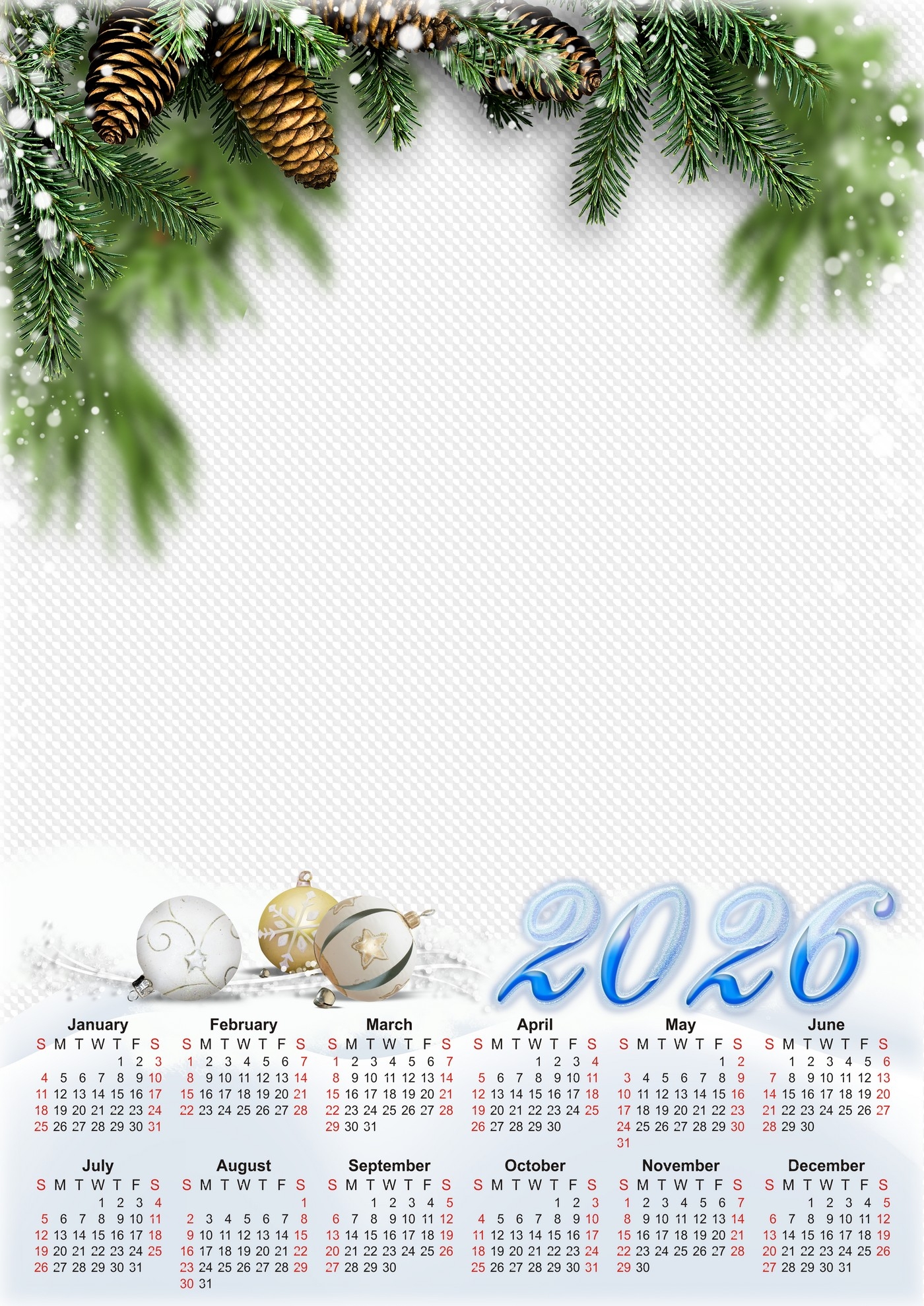 2026 Christmas Calendar Template Free Download PNG JPG