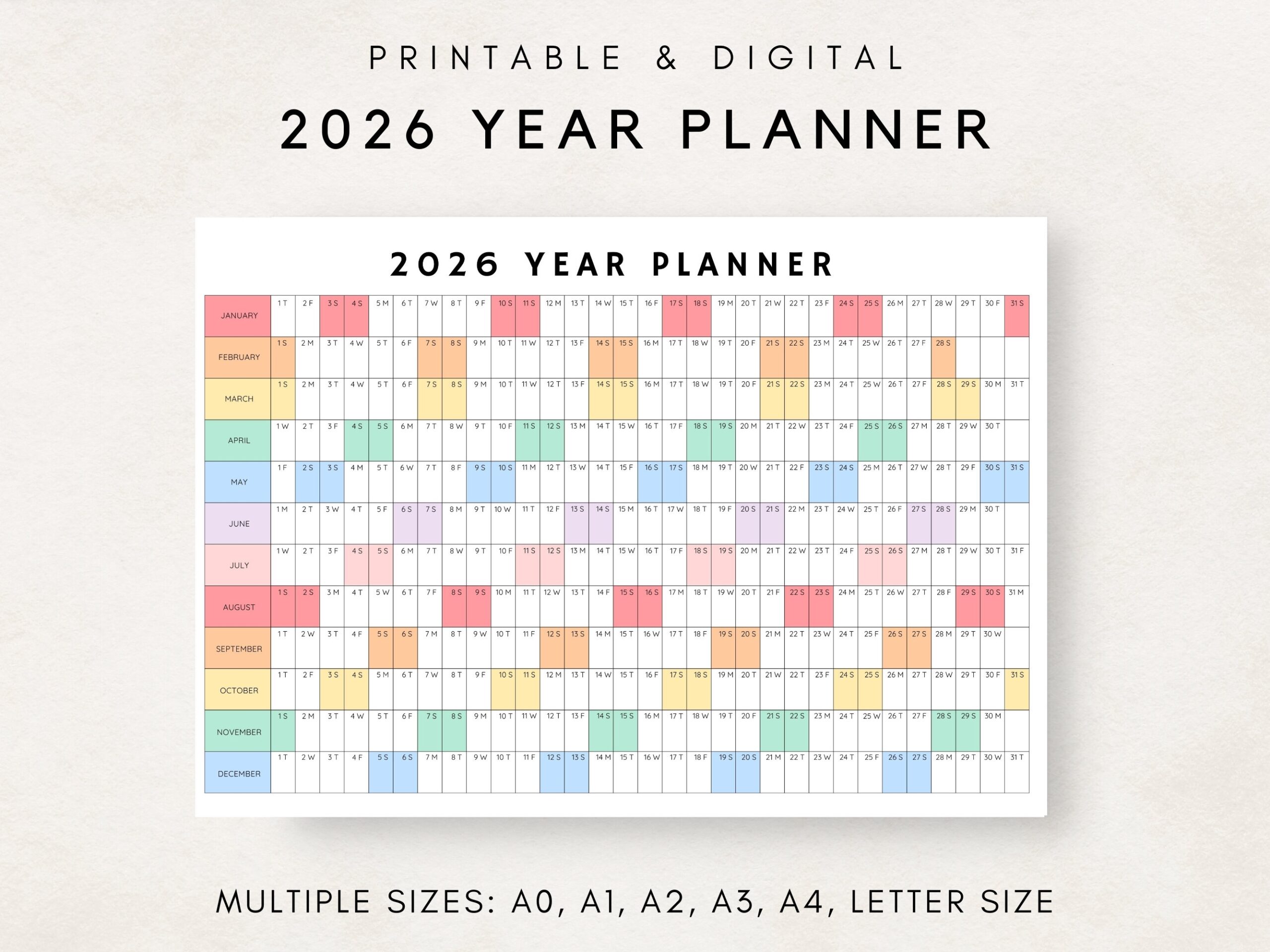 2026 Yearly Planner 2026 Year Planner Printable Yearly Planning Calendar 2026 Agenda Yearly Wall Calendar Year At A Glance 2026 Plan Etsy