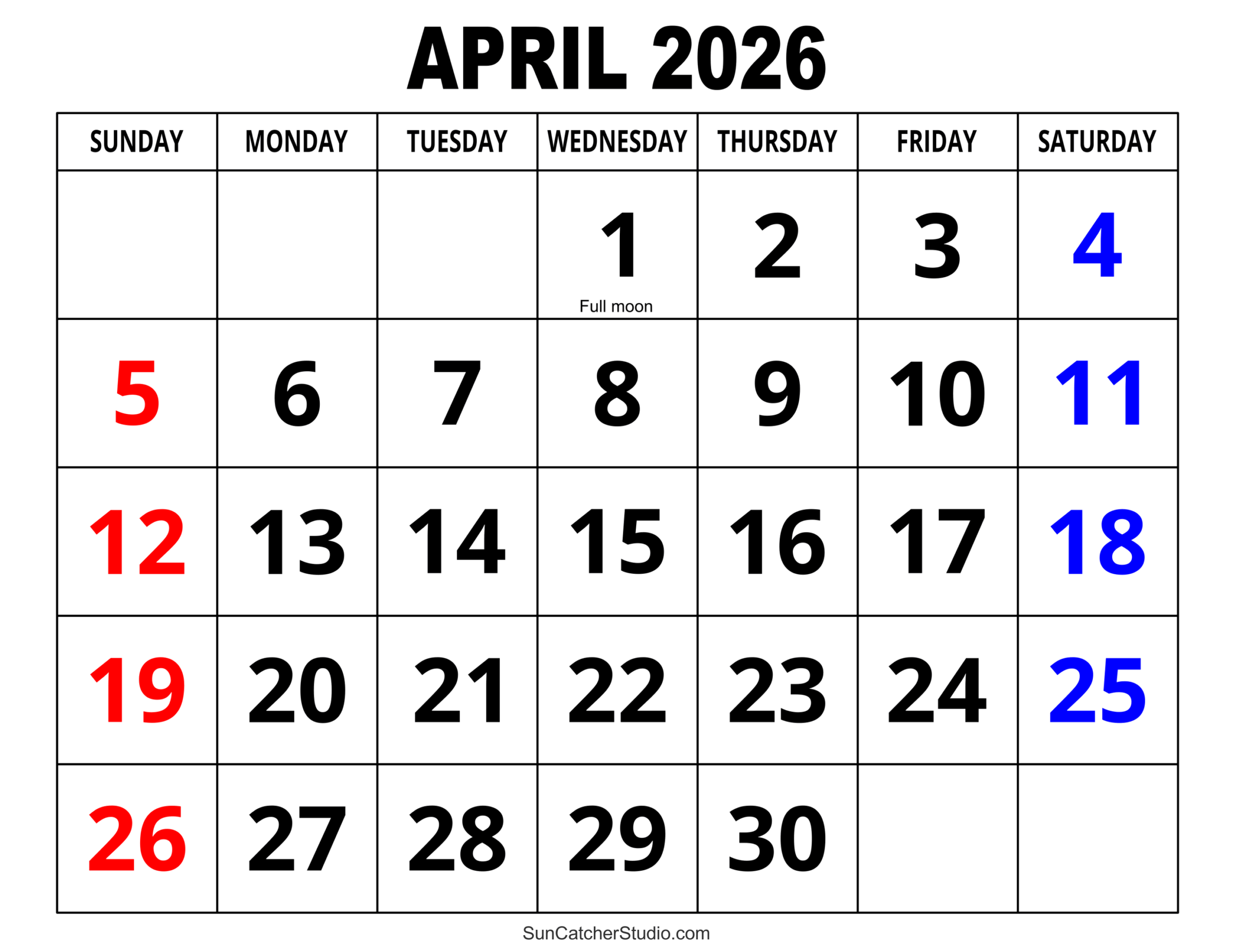 April 2026 Calendar Free Printable Free Printables Lettering SVG Files Tools Apps