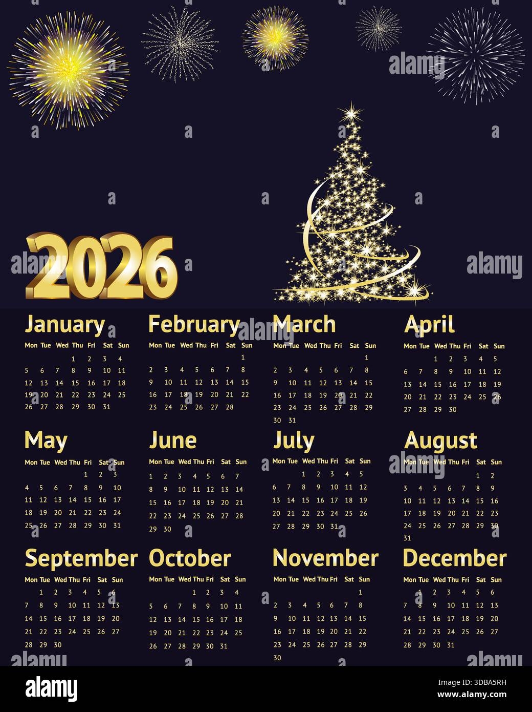 Calendar 2026 Year On Wall Christmas Tree And Garlands Stock Vector Image Art Alamy