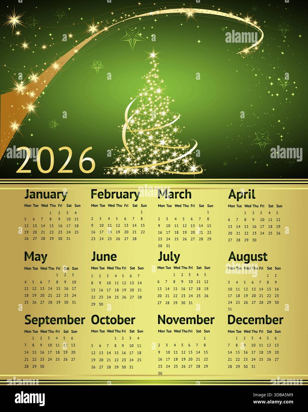 Calendar 2026 Year On Wall Christmas Tree And Garlands Stock Vector Image Art Alamy