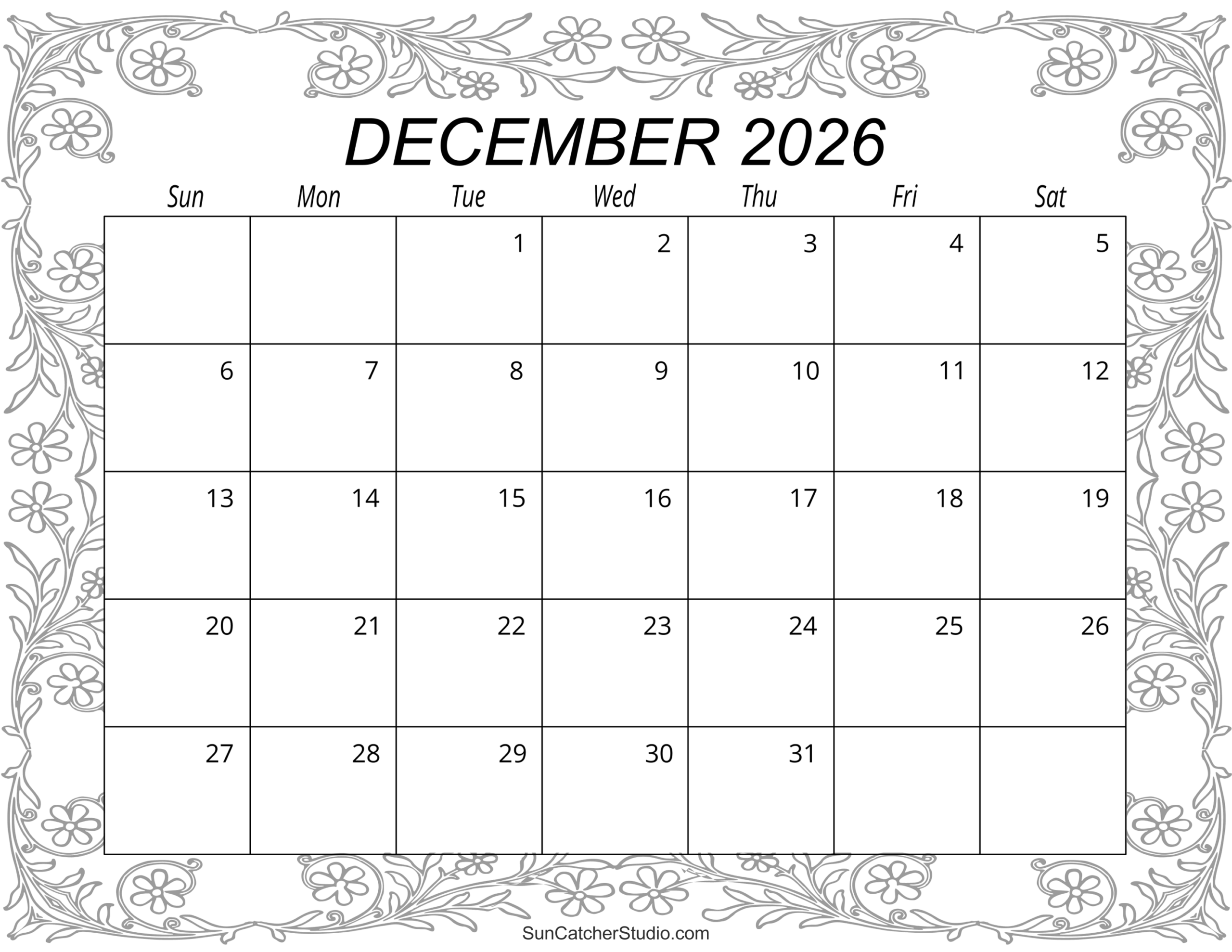 December 2026 Calendar Free Printable Free Printables Lettering SVG Files Tools Apps December 2026 Calendar Free Printable Free Printables Lettering SVG Files Tools Apps
