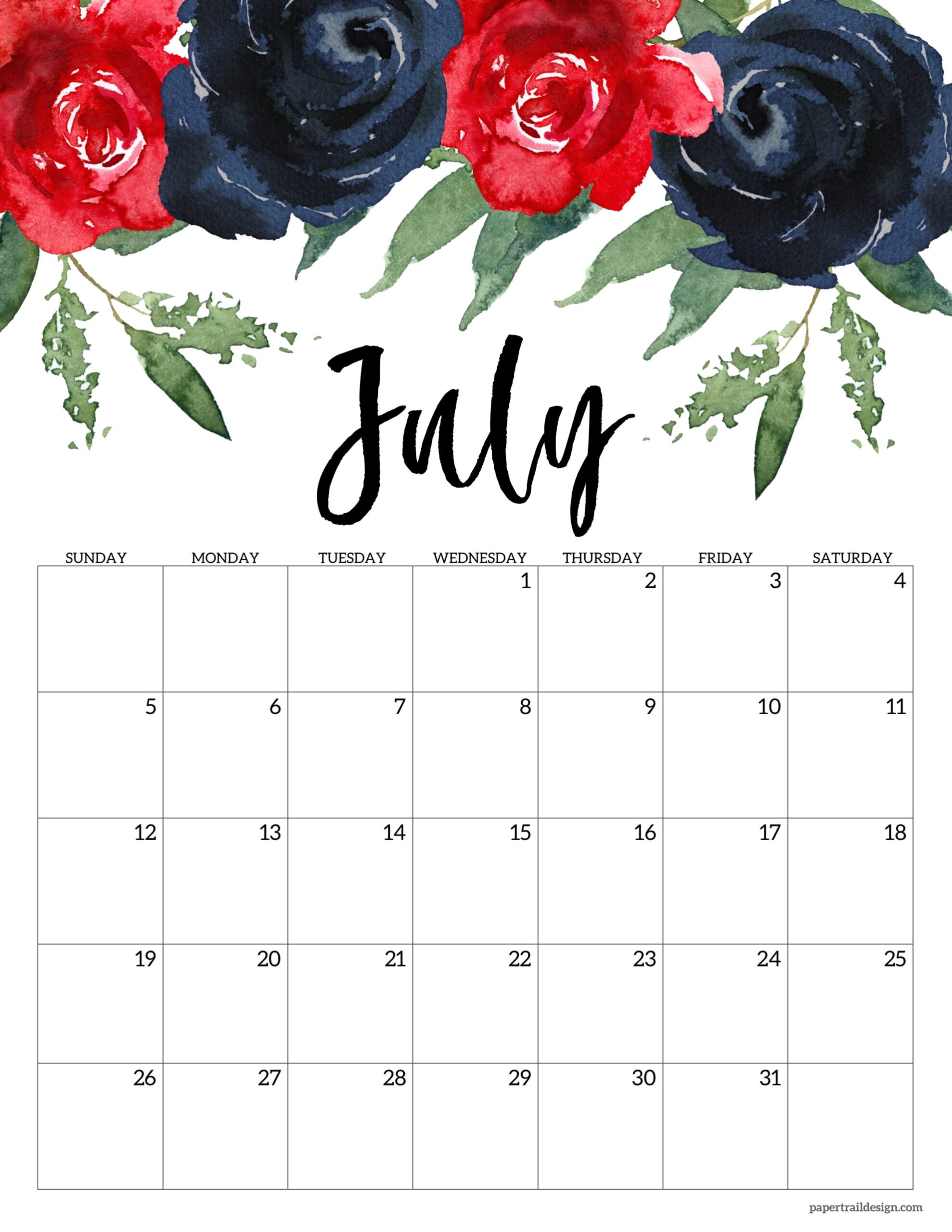 Free 2026 Calendar Printable Floral Paper Trail Design