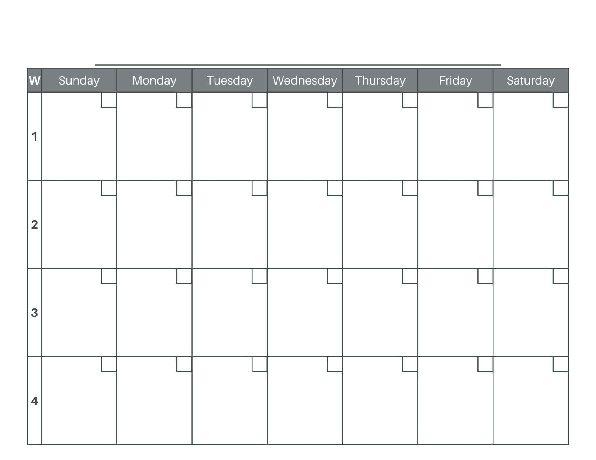 Free 4 Week Calendar Printable Blank Template