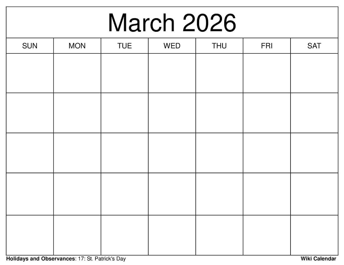March 2026 Calendar Printable Templates More