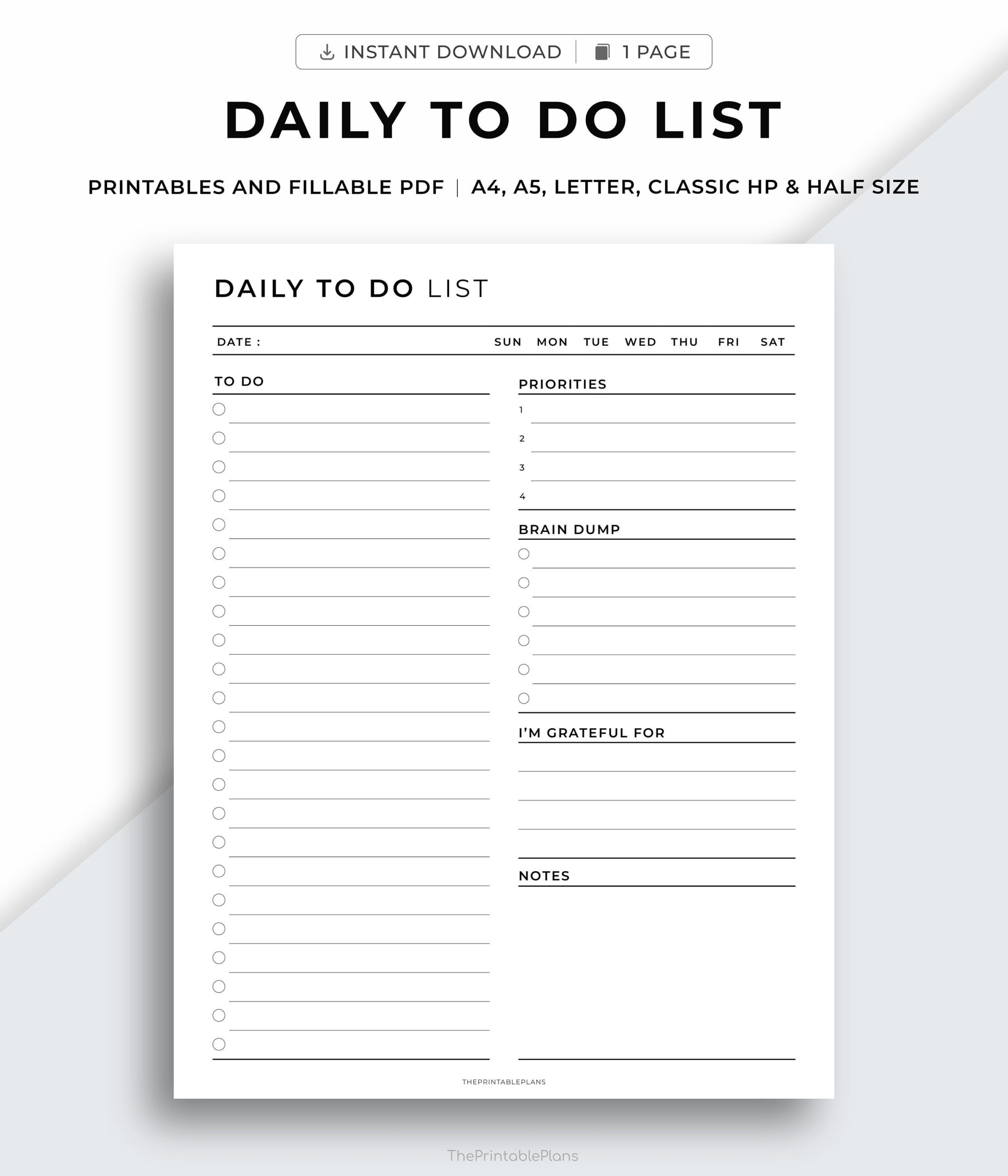 Printable Daily To Do List Printable Daily Task List Daily Checklist Minimal Daily Planner Daily Routine Productive Day Plan Fillable Etsy